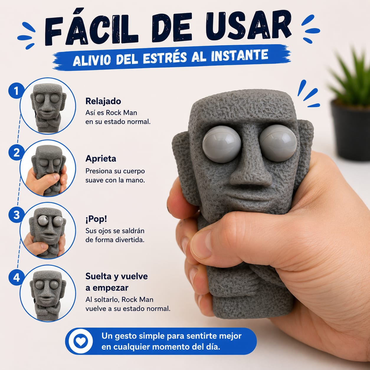 Juguete Antiestrés Squishy “Rock Man” – Relajante Divertido con Sorpresa Oculta | Ideal para Niños y Adultos