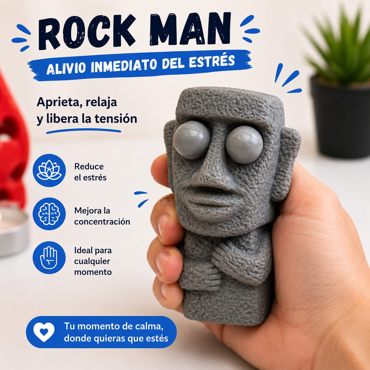 Juguete Antiestrés Squishy “Rock Man” – Relajante Divertido con Sorpresa Oculta | Ideal para Niños y Adultos