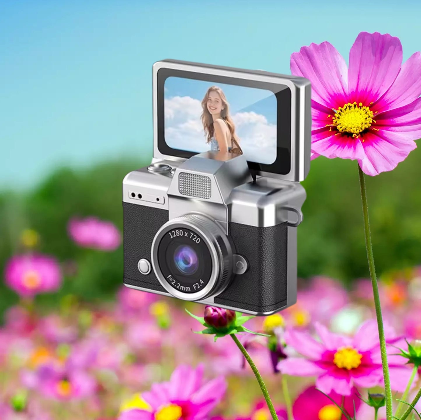 Mini Cámara Retro HD 720P con Pantalla Giratoria y Diseño Vintage