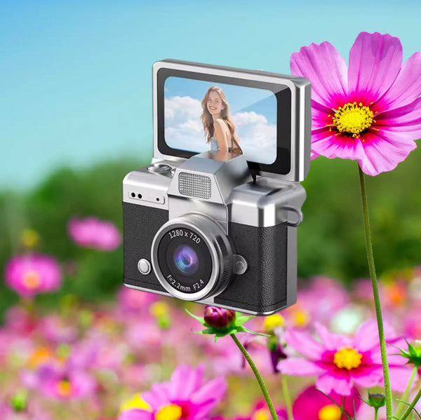Mini Cámara Retro HD 720P con Pantalla Giratoria y Diseño Vintage