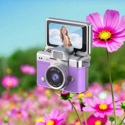 Mini Cámara Retro HD 720P con Pantalla Giratoria y Diseño Vintage