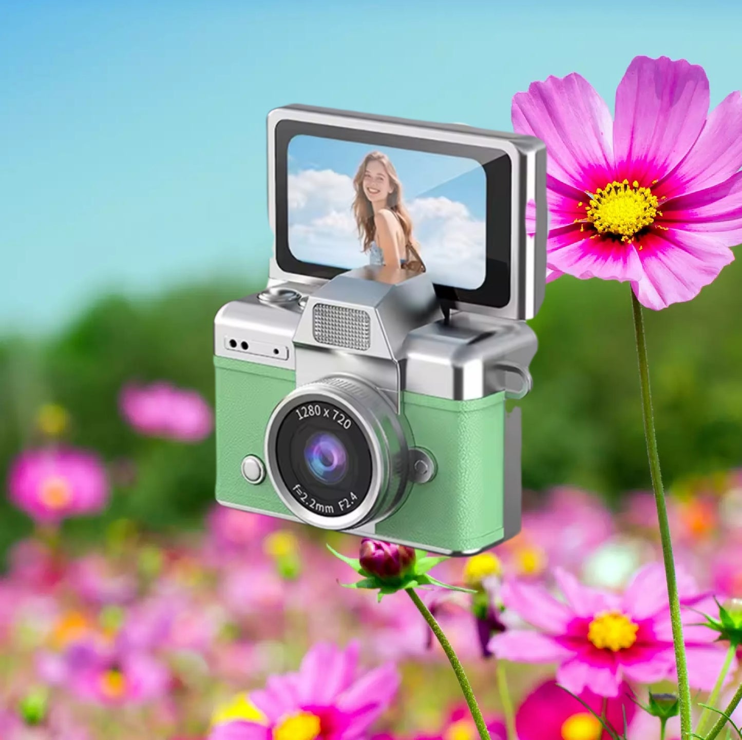 Mini Cámara Retro HD 720P con Pantalla Giratoria y Diseño Vintage