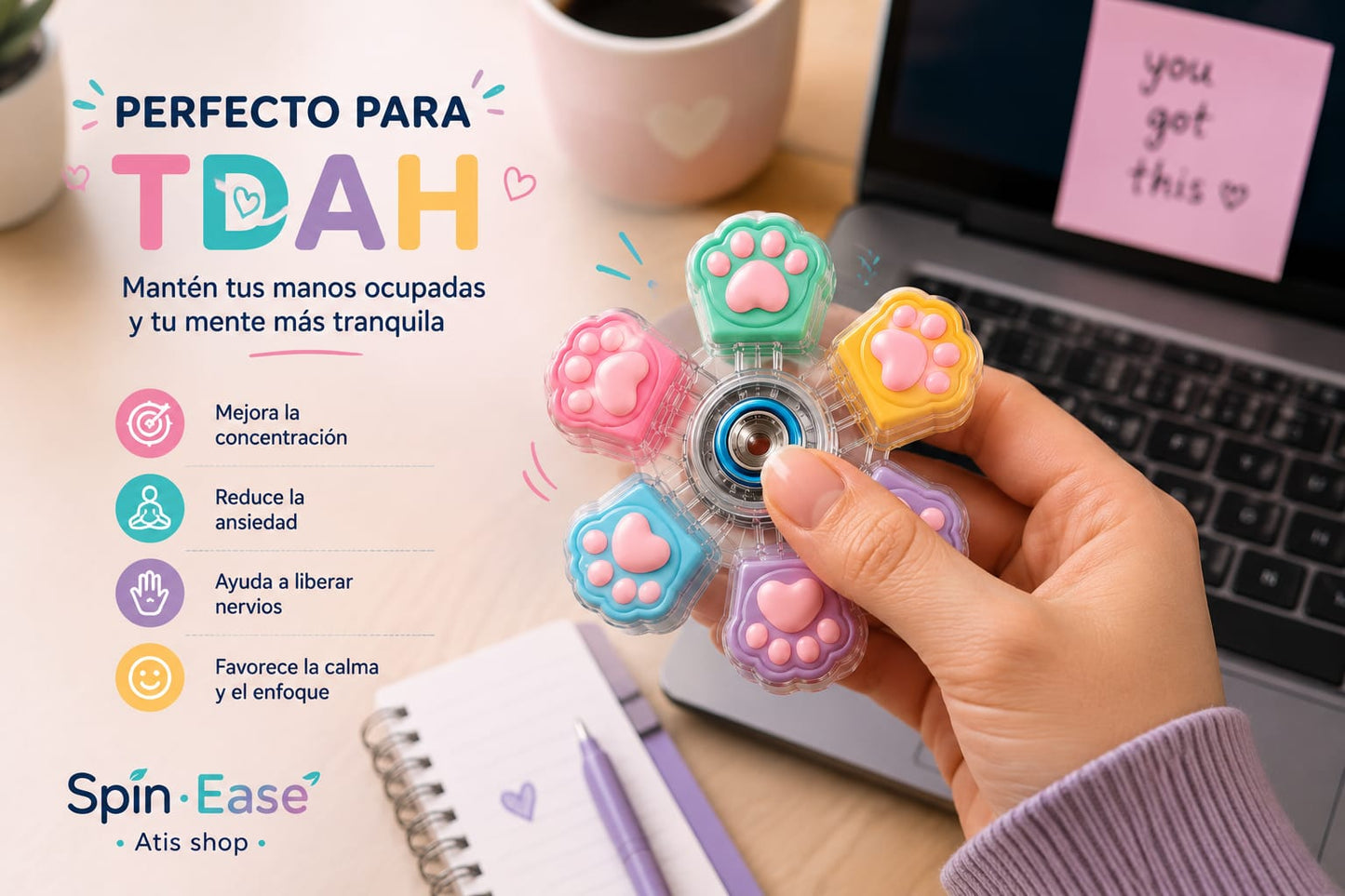 Spin Ease con diseño Kawaii